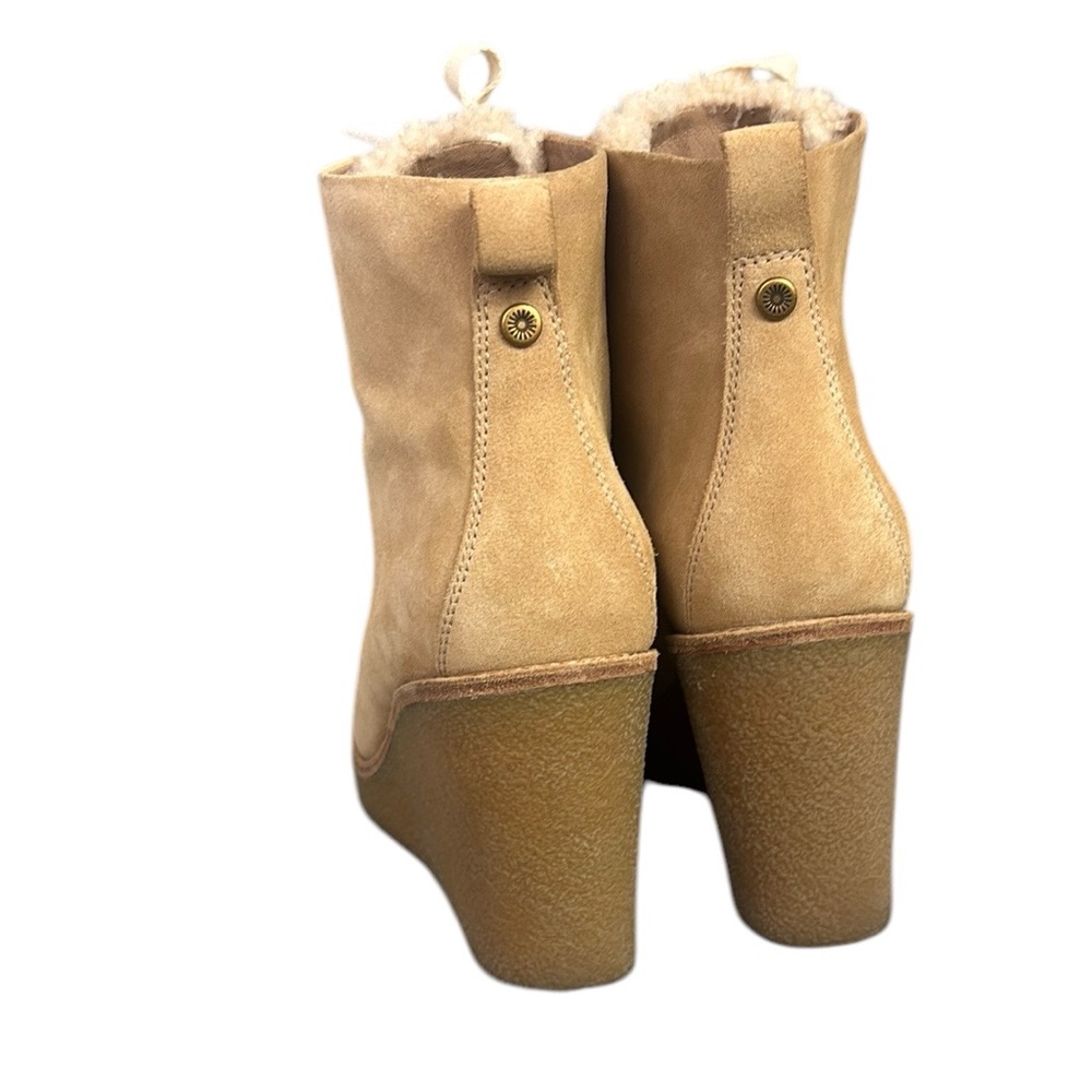 UGG Kiernan Tan Wedge Boots with Suede Texture Sz 10 NWOT Lace Up - Picture 2 of 10